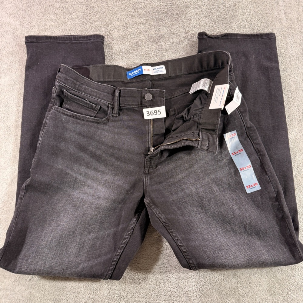 Old Navy Straight Jeans Mens 33x30 Black 360 Stretch Faded Wash Denim Pants